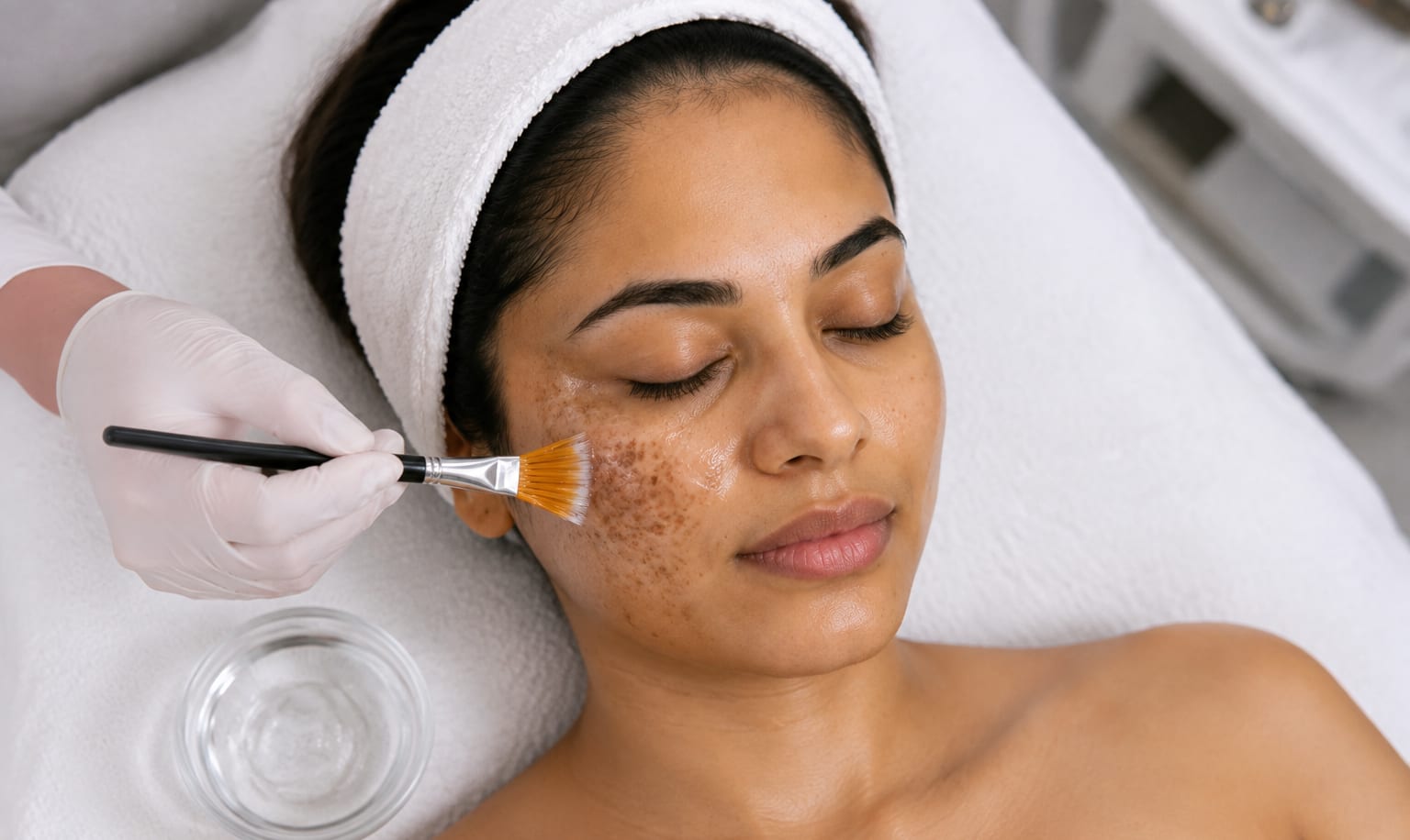 Dermatologist applying a skin treatment to a patient at Derma Solutions
