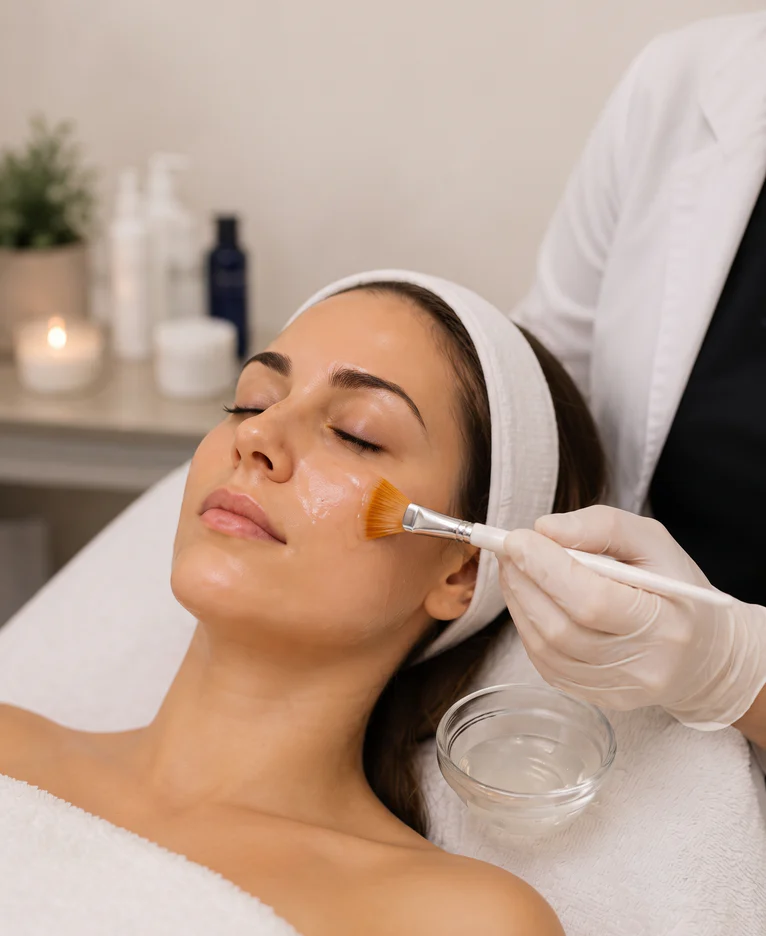 Chemical peel being applied to a patient’s face