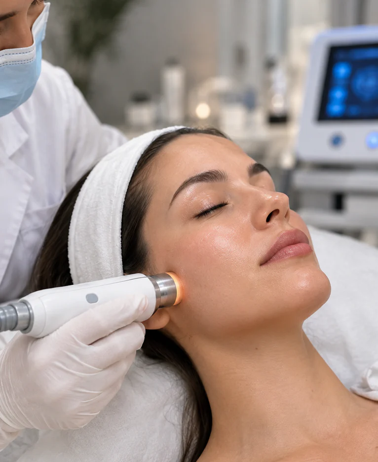 Skin-tightening treatment along a patient’s jawline