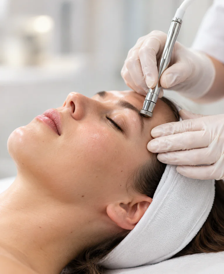 Microdermabrasion treatment on a patient’s face