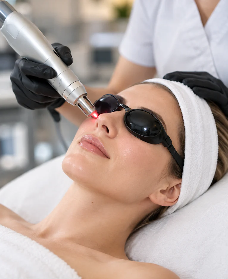 Laser treatment being performed on a patient’s face