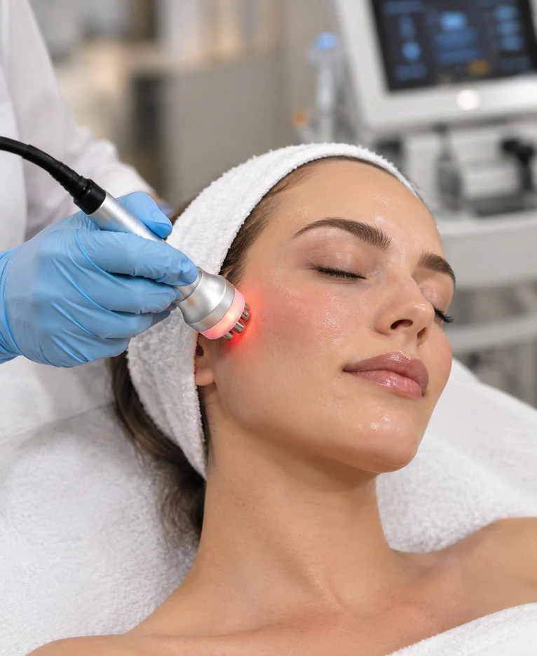 Radiofrequency skin treatment on a patient’s cheek
