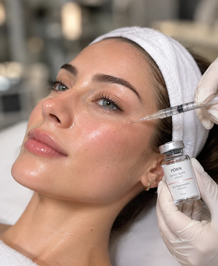 PDRN facial treatment on a patient’s cheek