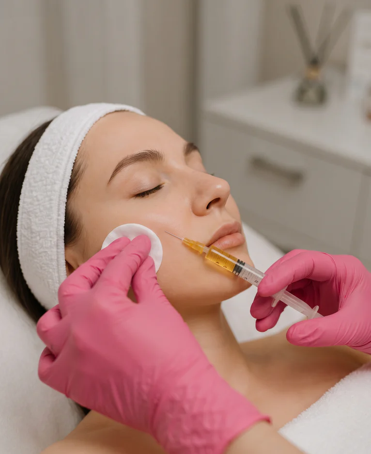 Skin booster treatment being applied to a patient’s face