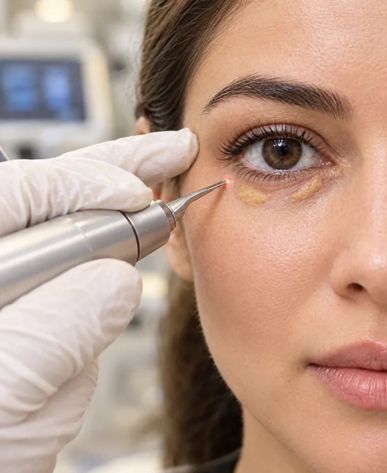 Clinician treating the area below a patient’s eye